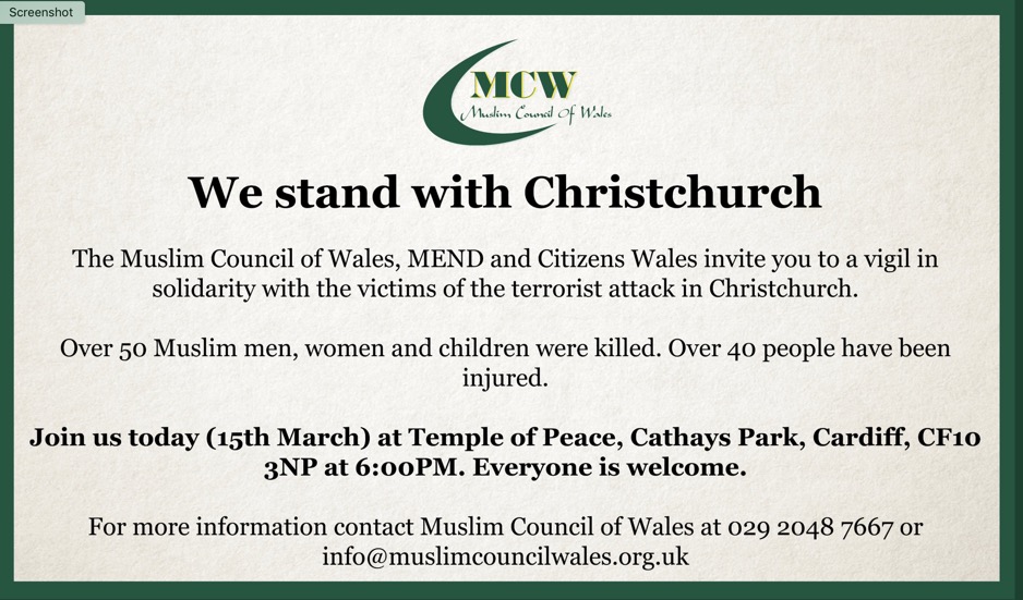 Muslim Council of Wales statement 15.03.19