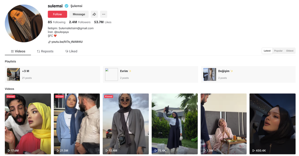 screenshot 2 Oct 2024 Şulemsi TikTok https://www.tiktok.com/@sulemsi?lang=en