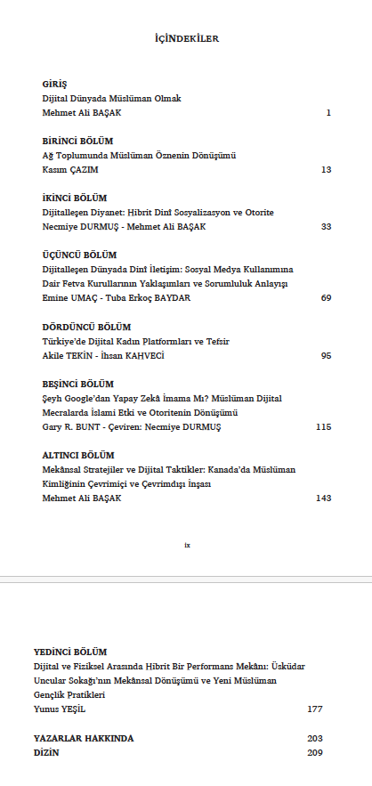 Table of Contents: Dijital Dünyada Müslüman Olmak 